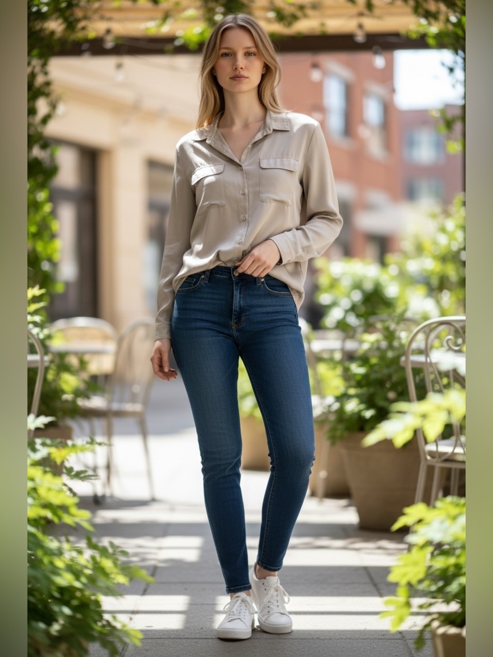 OLD NAVY Tan Button-Up Blouse
